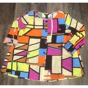 Ali Miles~LARGE~Women's Top Colorblock Art Shaped Buttons Long/3-4 Sleeves